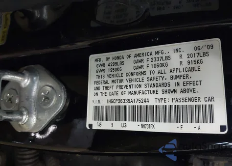 2009 Honda Accord 2.4 Lx из США, поврежденный, VIN 1HGCP26339A175244